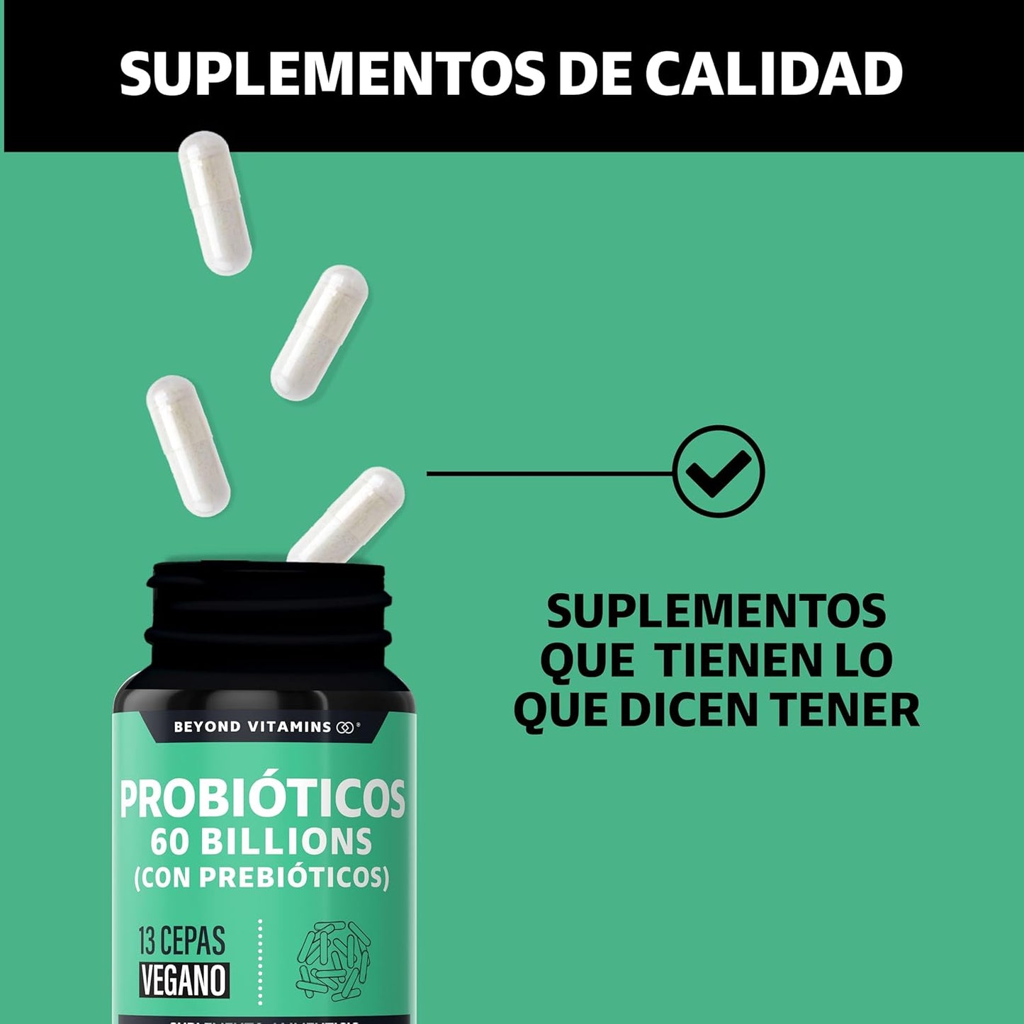 Probioticos 60 Billion UFC + Prebióticos+ inulina de agave | 13 cepas | Fórmula Completa | Con Tecnología de microencapsulación de 4 capas | Para Hombres y Mujeres | Sin Rellenos| Vegano|60 cápsulas