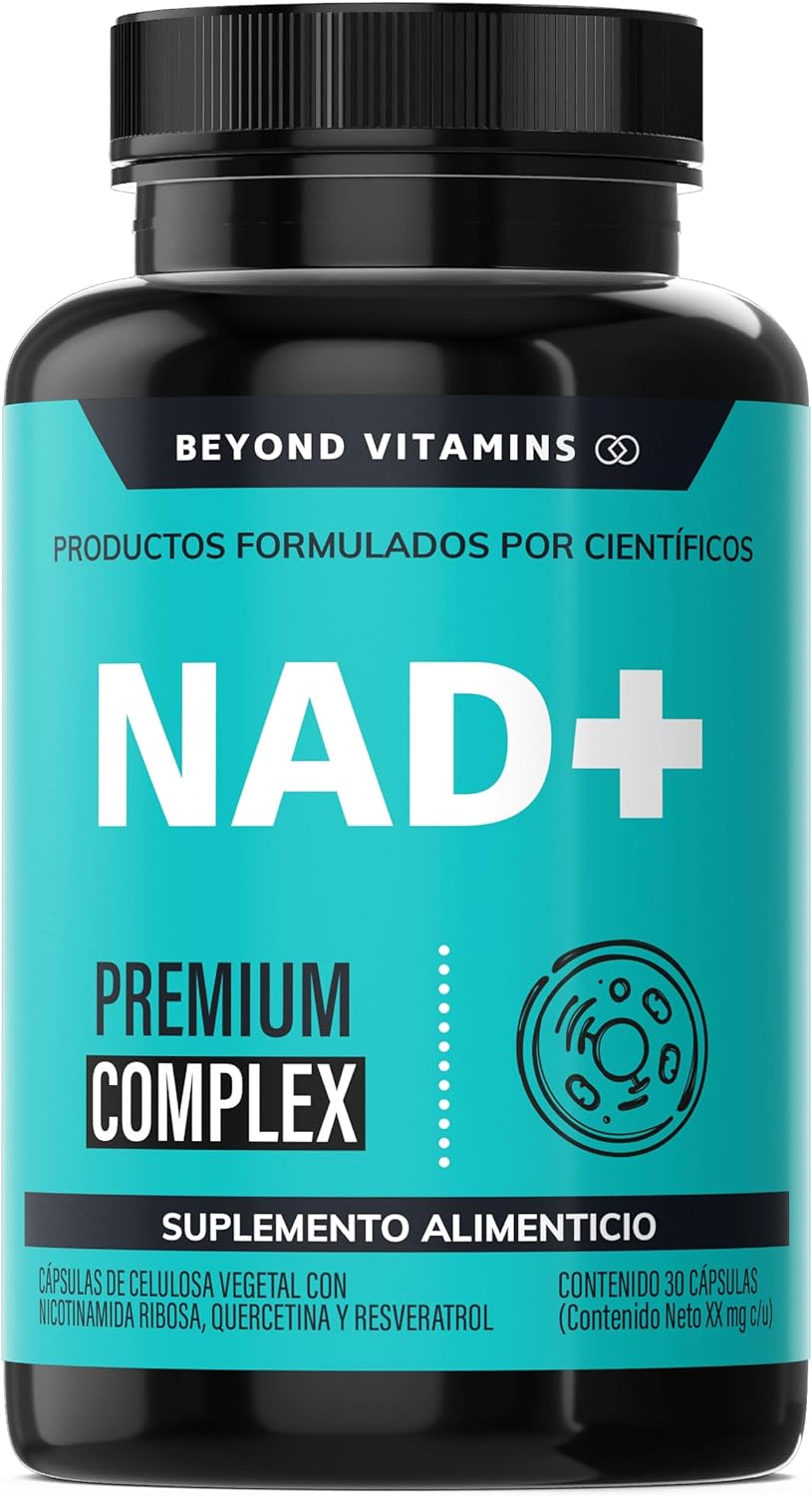 NAD+ | NR Nicotinamida Ribosa potenciado con Resveratrol, Quercetina, Betaina HCL y Semilla de Uva | Suplementos Beyond Vitamins | 30 días.