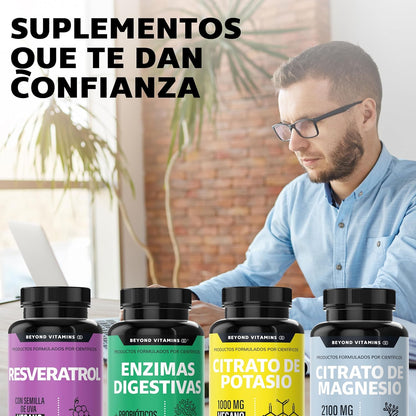 NAD+ | NR Nicotinamida Ribosa potenciado con Resveratrol, Quercetina, Betaina HCL y Semilla de Uva | Suplementos Beyond Vitamins | 30 días.