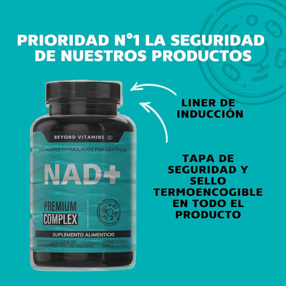 NAD+ | NR Nicotinamida Ribosa potenciado con Resveratrol, Quercetina, Betaina HCL y Semilla de Uva | Suplementos Beyond Vitamins | 30 días.