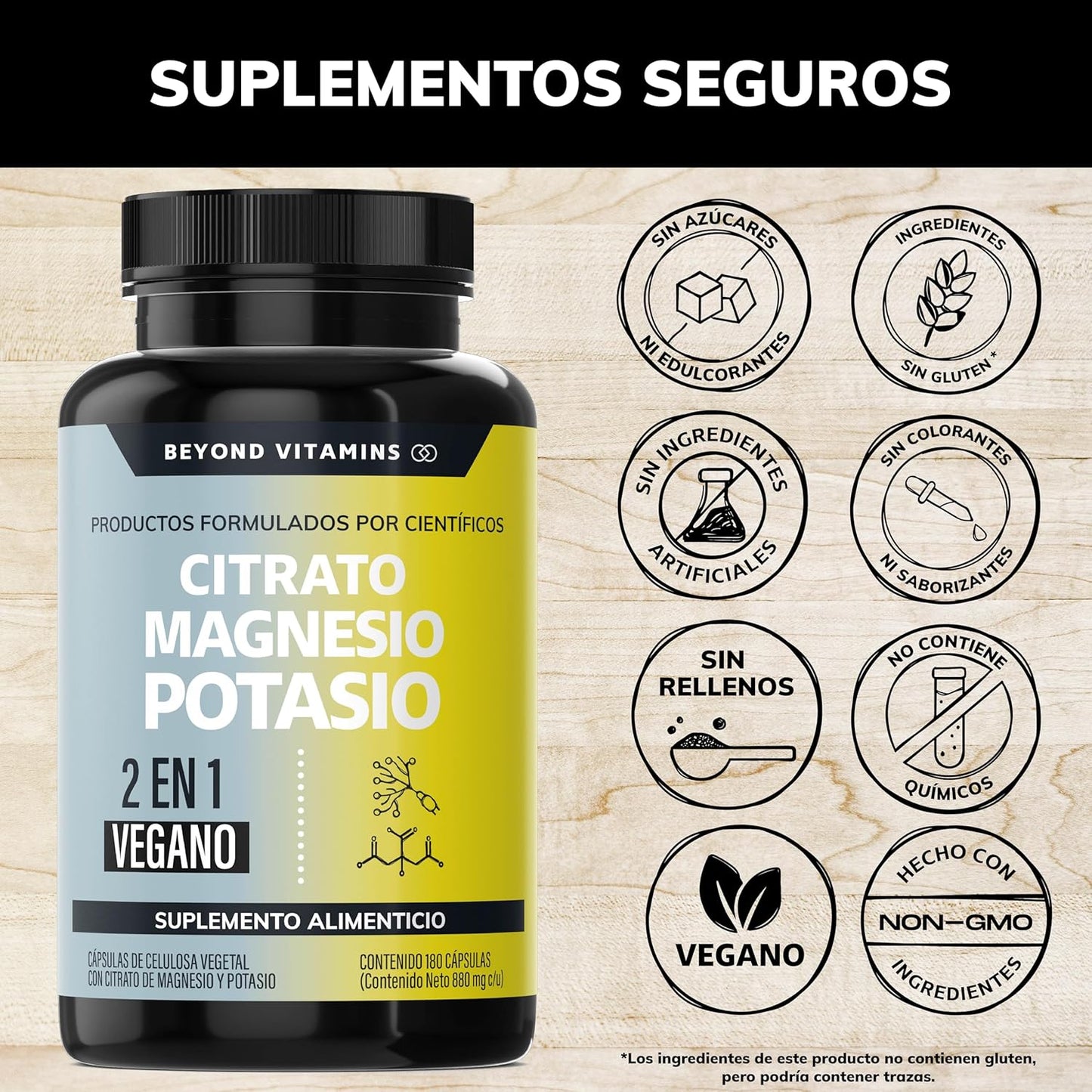 Citrato de Magnesio + Citrato de Potasio | 1334 mg de citrato de magnesio y citrato de potasio | Adicionados con Platano en Polvo, Curcuma y Arroz | Cápsulas sin rellenos | Vegano | Citrate Magnesium + Potassium Citrate-180 cápsulas